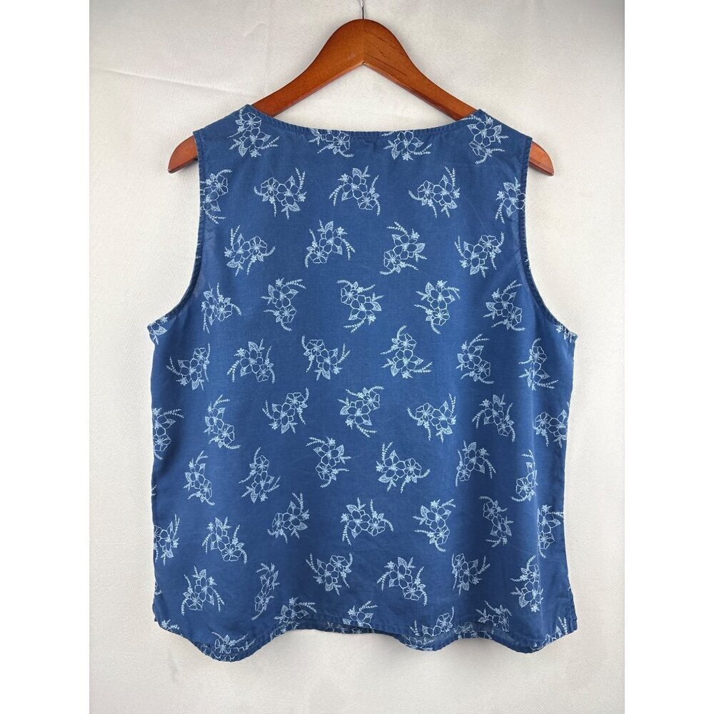 AKS Amy K Su Womens XL Floral Blue Tencel Sleeveless Top - Picture 3 of 5